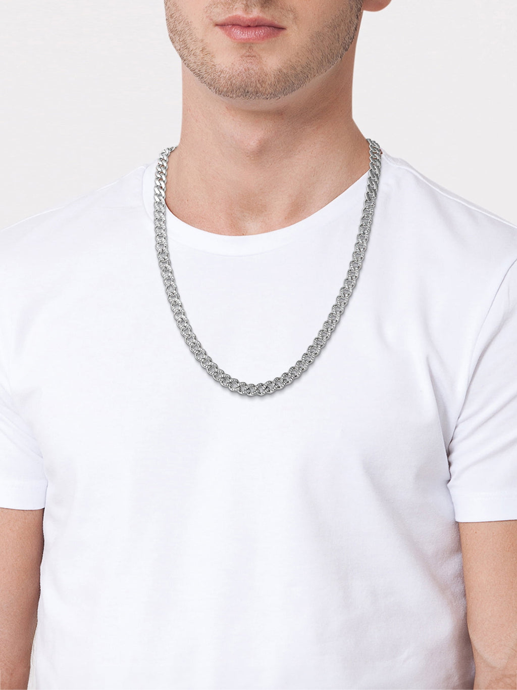 Brilliance Fine Jewelry Men's Stainless Steel Simulated Diamond 7MM Curb Chain Necklace, 22 inches