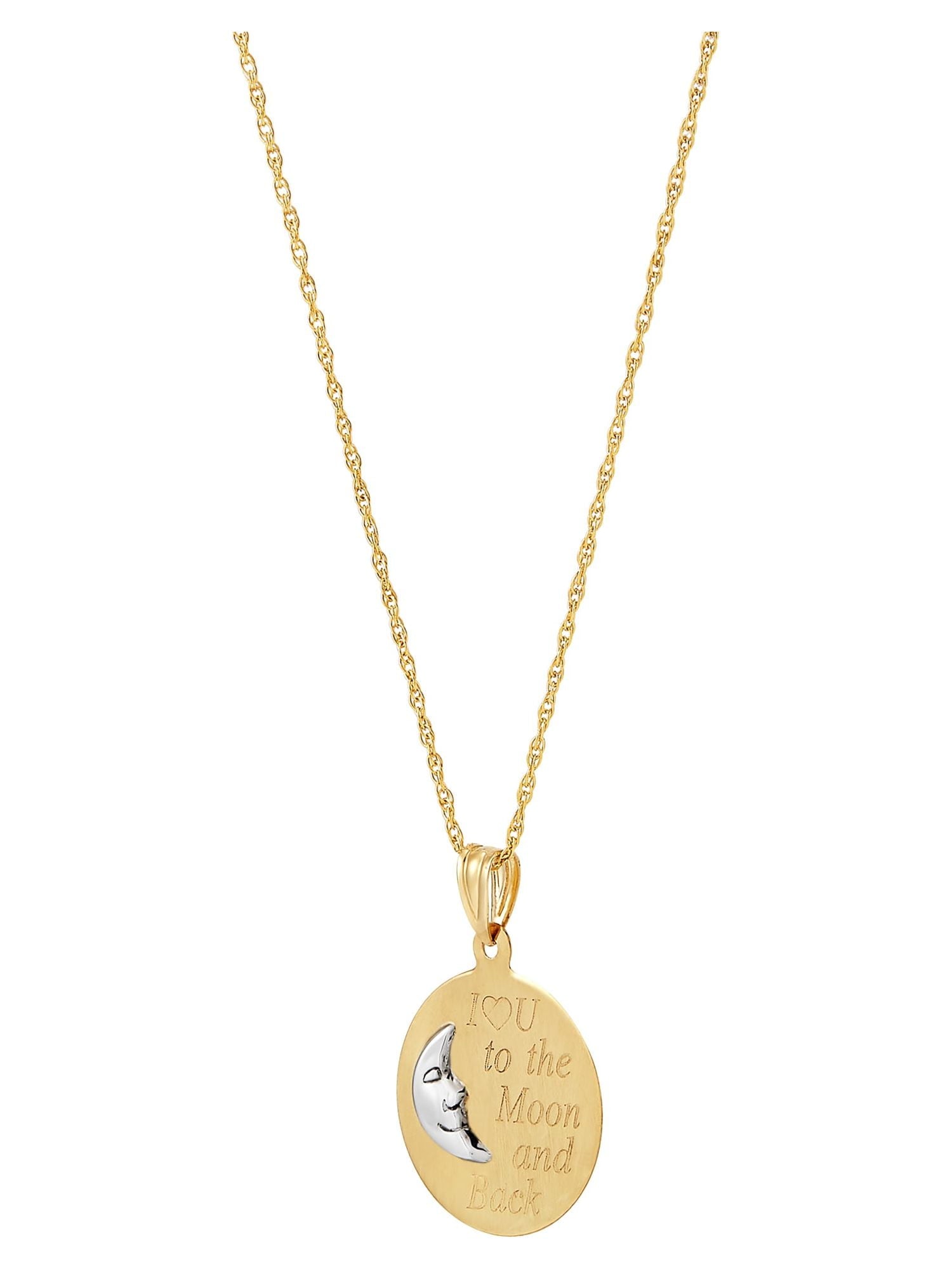 Brilliance Fine Jewelry 10K Gold Round Moon Disk with "I Love You To The Moon and Back" Pendant on 18" Gold Filled Chain