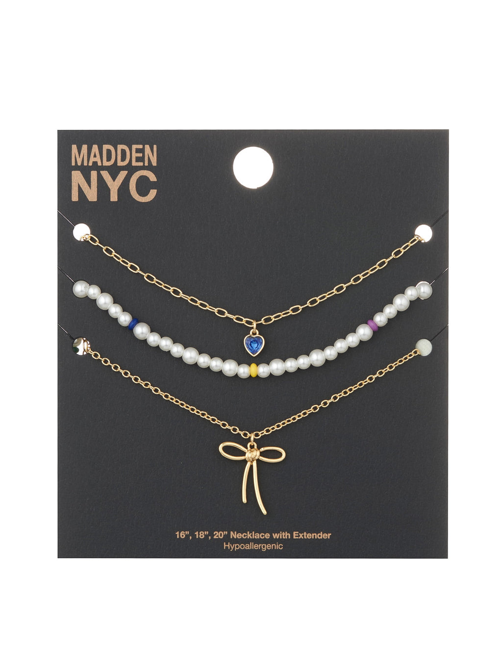 Madden NYC Women's Fashion Gold-Tone Romantic Bow Pearl Strand Necklace 3-Piece Set