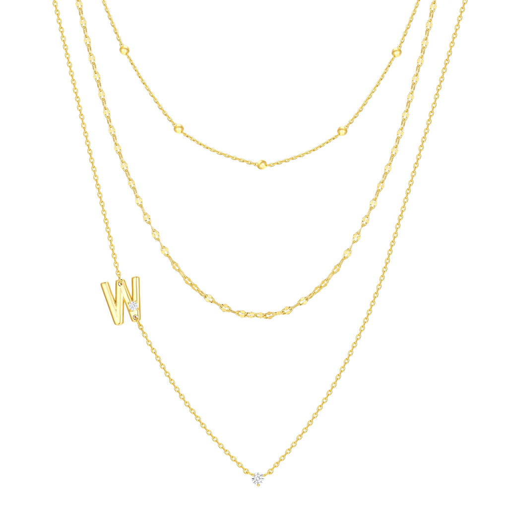 Believe by Brilliance W Triple Chain Initial Necklace Set in 14KT Gold Flash Plated Brass