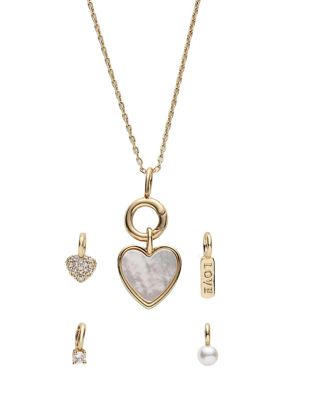 Believe by Brilliance Women's Charm Necklace with Mother of Pearl in 14KT Gold Flash Plated Brass