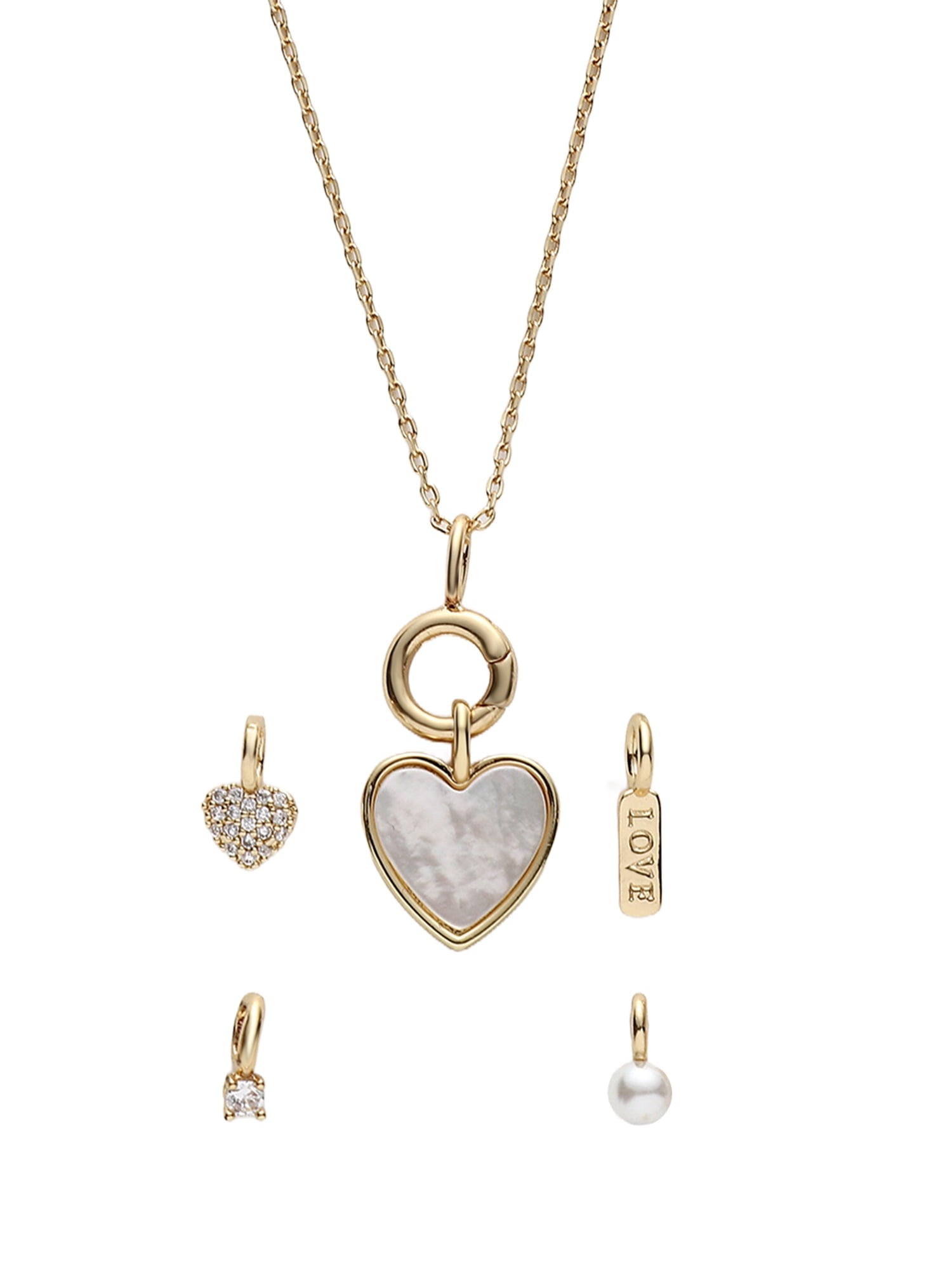 Believe by Brilliance Women's Charm Necklace with Mother of Pearl in 14KT Gold Flash Plated Brass