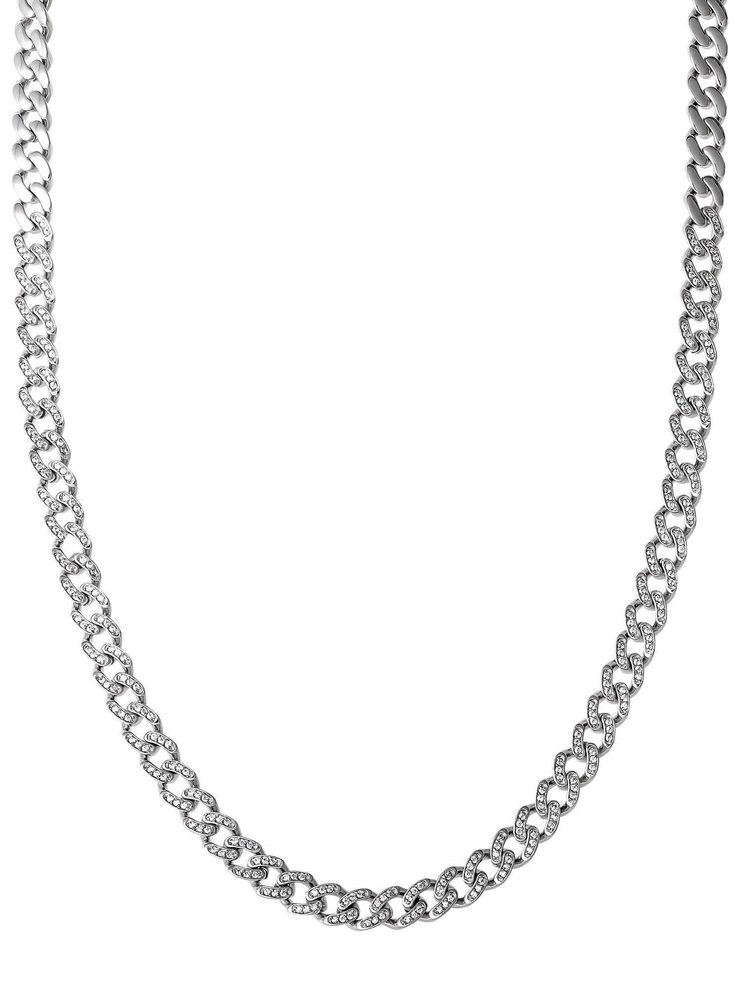 Brilliance Fine Jewelry Men's Stainless Steel Simulated Diamond 7MM Curb Chain Necklace, 22 inches