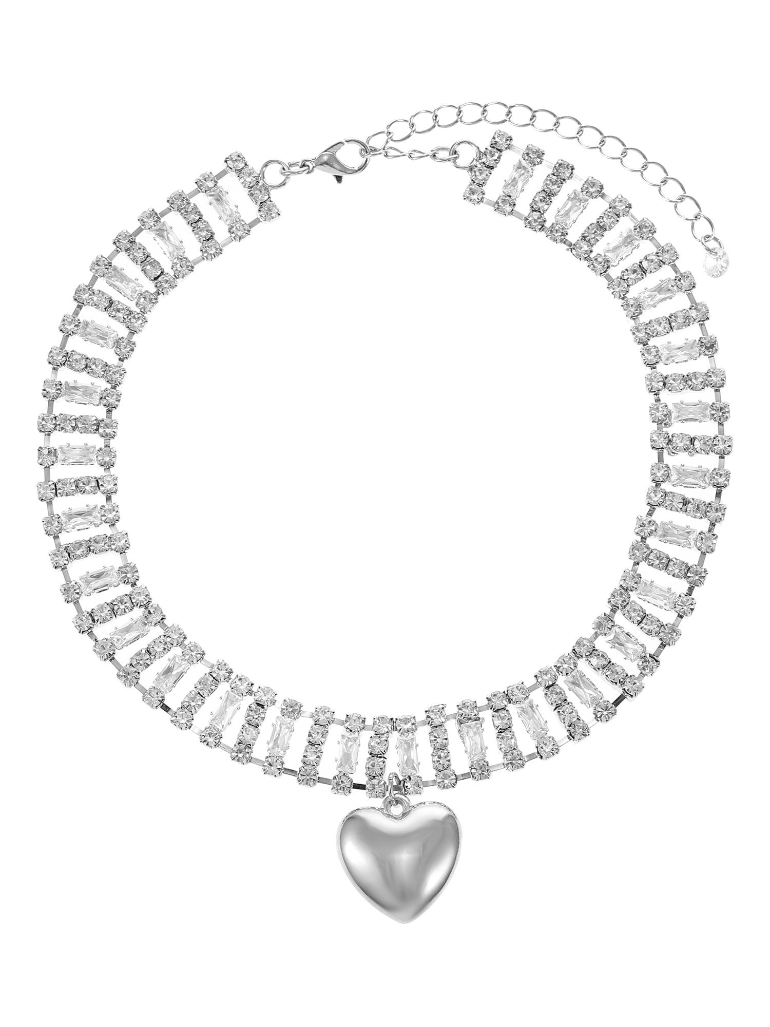 No Boundaries Silvertone Heart and Crystal Choker Necklace, 1 Piece