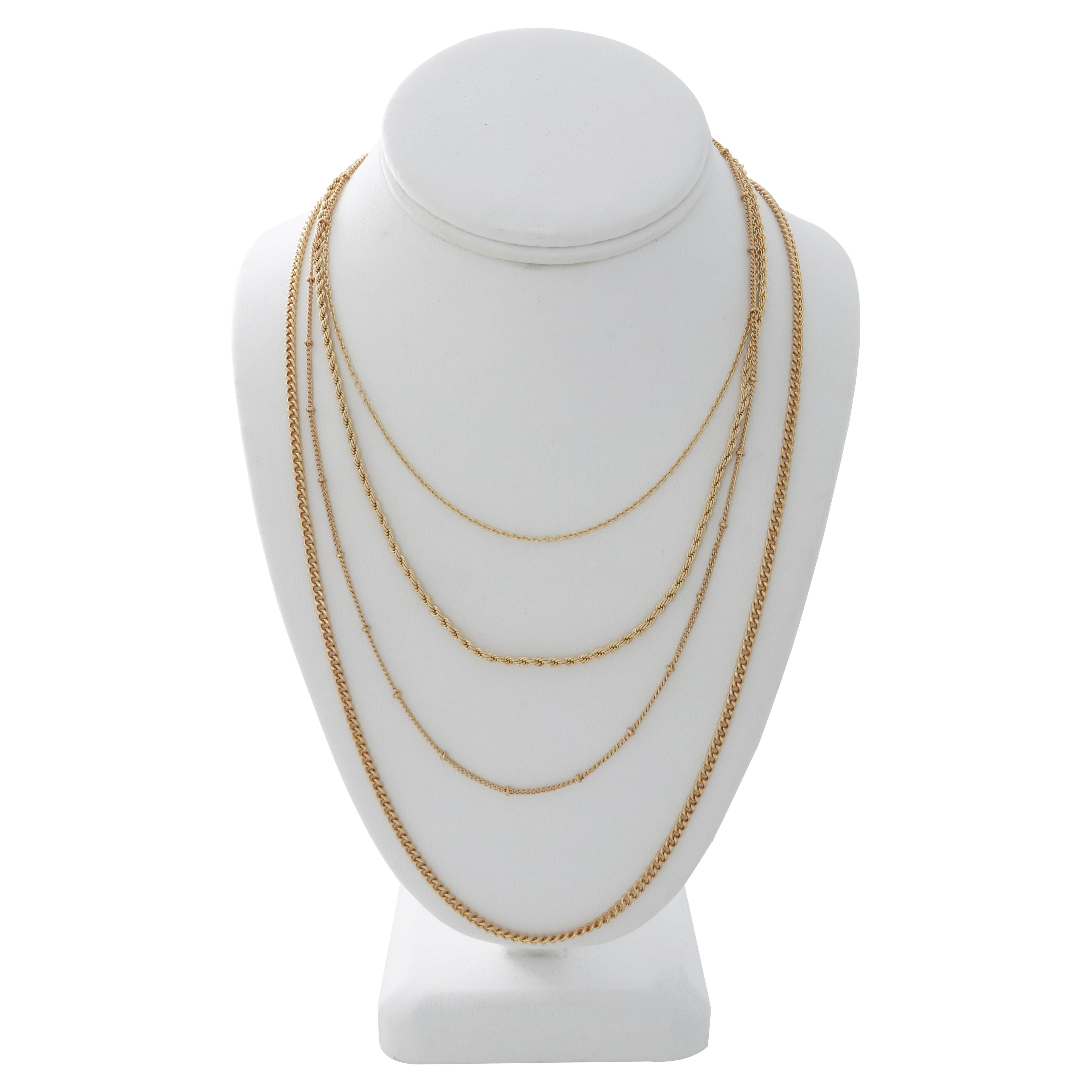 Time and Tru Women's Chain Necklace Set, Gold Tone, 4 Piece