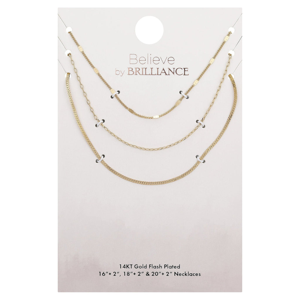 Believe by Brilliance Women's 14Kt Gold Flash Plated Multi-Length Chain Set, 16+2", 18+2", 20+2" Extender