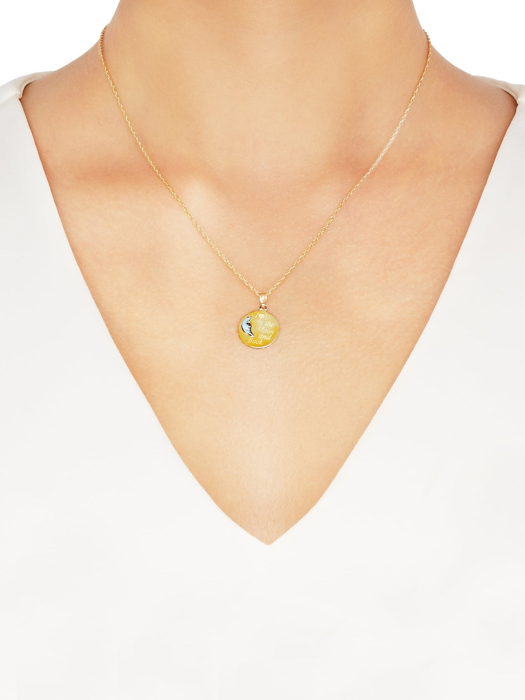 Brilliance Fine Jewelry 10K Gold Round Moon Disk with "I Love You To The Moon and Back" Pendant on 18" Gold Filled Chain